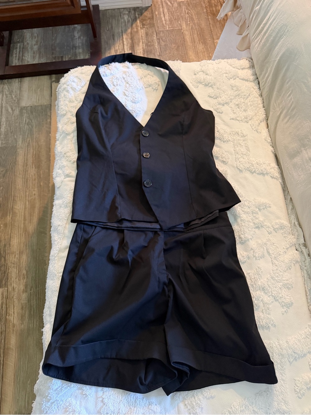 Black Tailored Vest and Shorts Set - Sleek Two-Piece for Women
